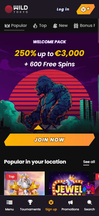 Wild Tokyo Casino responsive mobile home for Australian players